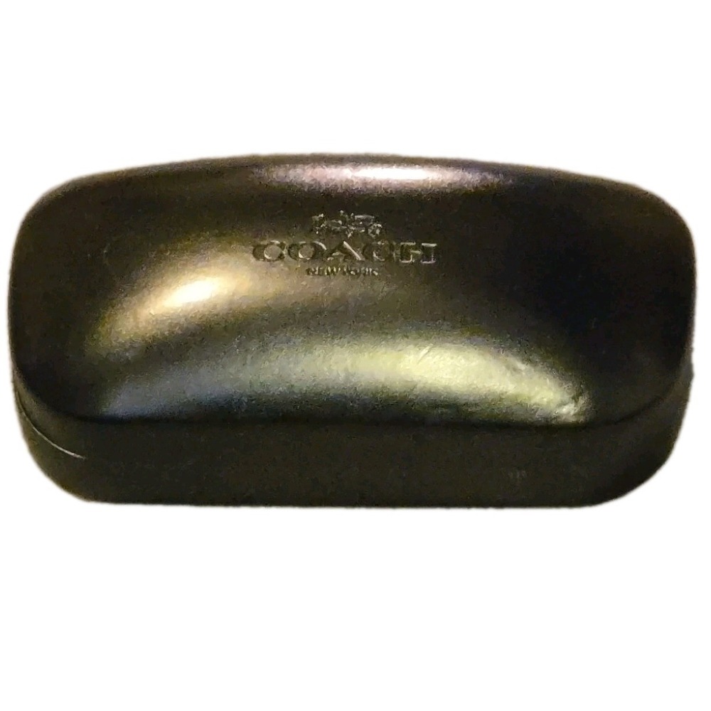 COACH Sunglass Case Black Leather Hard Clam-Shell Logo Authentic Flip Top